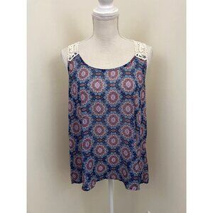 Blue Red Print Racer Back Tank Size Large